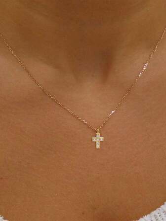 1 pieza Collar de cadena de clavícula con cruz minimalista de plata de ley 925, adecuado para uso diario, puede ser un regalo para la novia