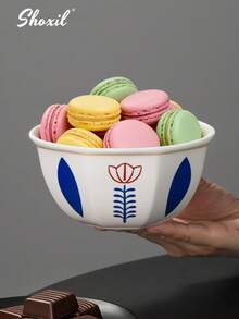 shoxil 1个沙特风格陶瓷甜点碗，郁金香花纹，可作零食碗、酸奶沙拉水果碗、坚果碗、托盘、甜点杯，适用于下午茶、家庭聚会、节日礼物、酒店、斋月礼品分发等场合。