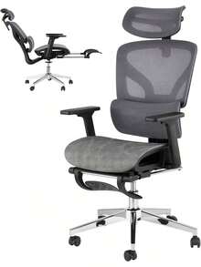 Silla de oficina ergonómica con espalda y reposapiés de malla transpirables, soporte de espalda alta, reposabrazos ajustables en 3D y ruedas rodantes lisas - Silla de escritorio cómoda para trabajar, estudiar o jugar - Gris - Ver 1