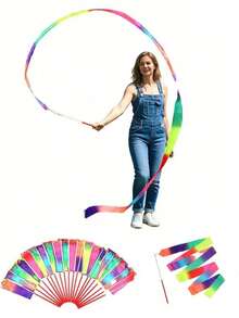 1/3/5 件装体操彩带棒，沙滩户外派对魔术棒和彩带礼品，闪亮渐变色韵律体操彩带，韵律体操彩带礼品飘带和旋转杆，艺术体操和芭蕾舞旋转彩带，是艺术舞蹈和体操表演的理想选择。 - 彩色 - 查看 2