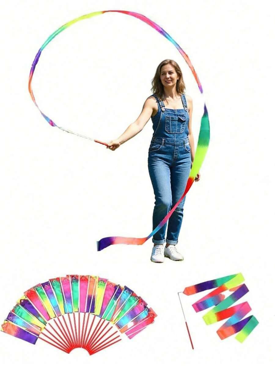 1/3/5 件装体操彩带棒，沙滩户外派对魔术棒和彩带礼品，闪亮渐变色韵律体操彩带，韵律体操彩带礼品飘带和旋转杆，艺术体操和芭蕾舞旋转彩带，是艺术舞蹈和体操表演的理想选择。