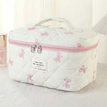 Stylish 3-Piece Quilted Cotton Floral Makeup Bag Set - Women's Lightweight Non-Waterproof Toiletry Storage Bag - 粉色 - 查看 5