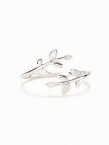 1pc Cubic Zirconia Leaf Adjustable Ring, Suitable For Party Jewelry And Birthday Gift, For Teens - Silver - View 2