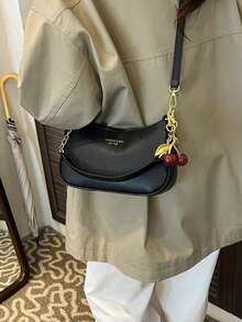 New Fashion Classic Versatile PU Waterproof Fabric M Letter Pattern Shoulder Bag, Printed Design Metal Chain Decoration Design French Baguette Bag, Women's Shoulder Bag Suitable For Shopping. Commuting, Travel Use - màu đen - Xem 7