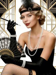 1920s Vintage Elegant Feather Headband Collection: Black/White/Red Multi-Color Rhinestone Styles, Suitable For Party, Ball And Retro-Themed Outfits Atmosphere Accessory - Multicolor - View 3