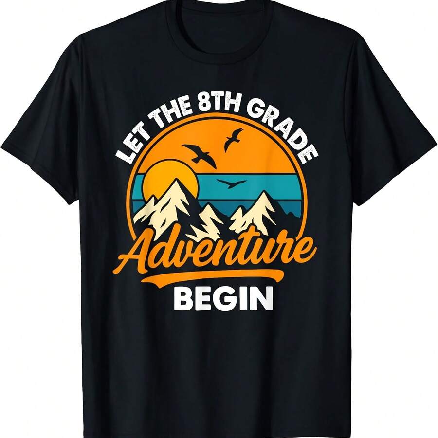Camiseta Deja que la aventura de octavo grado comience divertida Regresa a la escuela - Negro - Ver 1