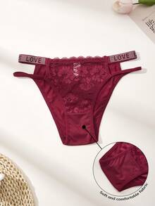 3pcs Women's Sexy Lace Patchwork LOVE Letter Mature Thong Panties - Multicolor - View 5