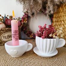 3pcs DIY Clay Molds - Striped Teacup + Heart Teacup + Coaster, Home Decor Accessories, Suitable For DIY Handcraft, Candle Holders, Jewelry Storage Cups