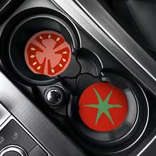 2pcs Car Cup Holders, Black Cat & Apple Shaped Anti-Slip Leather Coasters, Heat-Resistant, Dirt-Proof, Universal Fit Creative Car Interior Decor Mats