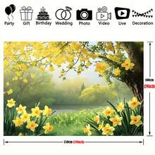 Pancarta de fondo con flores de narciso de primavera, material de poliéster, multiusos, sin necesidad de electricidad, adecuada para bodas, cumpleaños, fiestas de boda, Navidad, Halloween, Pascua, decoración de Acción de Gracias