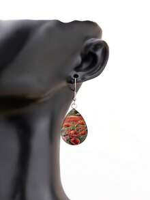 1 Pair Flower Pattern Paired With Convex Glass 316 Stainless Steel Water Drop Earrings, Vintage Minimalist Style Suitable For Women's Daily Wear And Gift, Elegant Minimalist Style Jewelry Earrings Suitable For Women's Daily And Holiday Wear - Silver - View 2