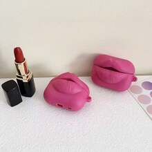 1 套创意 3D 趣味洋红色嘴唇防震耳机保护套，兼容苹果 1/2/3/4、Pro 2/3 - 玫紅色 - 查看 2