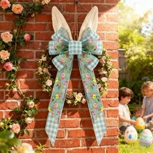 Lazos de Pascua para decorar coronas, lazo para la punta del árbol de Pascua, lazo decorativo con orejas de conejo para la puerta de entrada de primavera y el exterior. - Azul - Ver 4