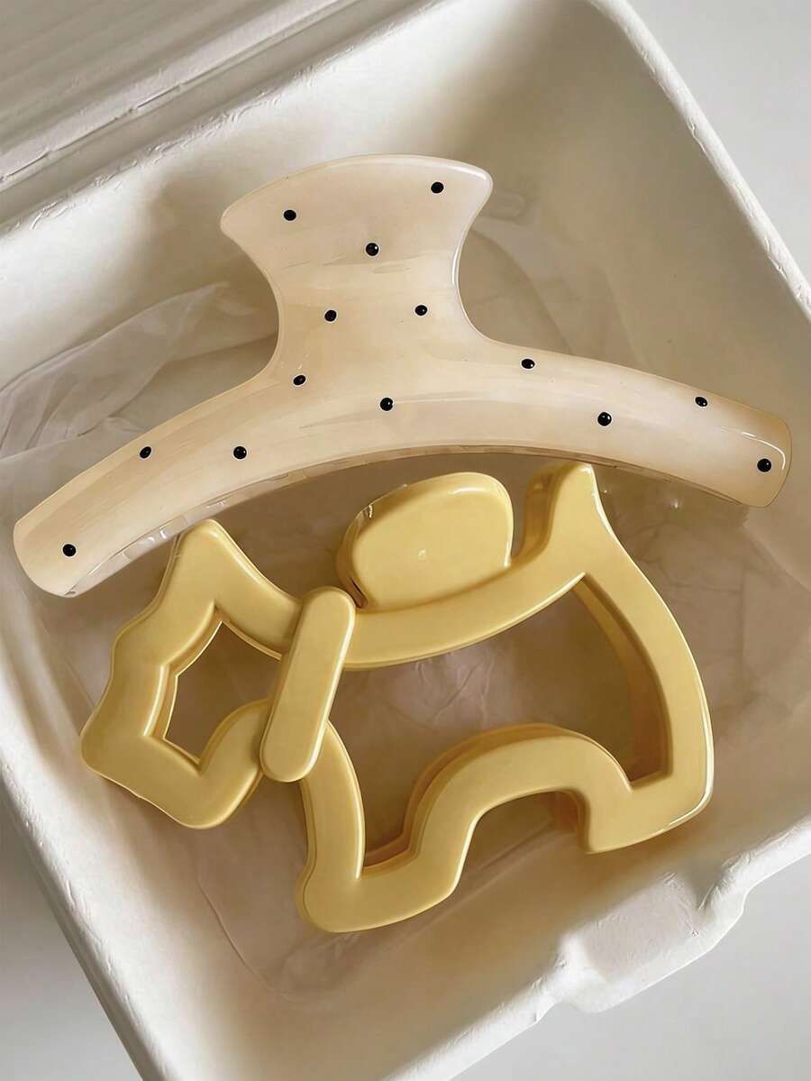 2个/1个女士9厘米/3.54英寸白色和黄色直爪塑料发夹，时尚百搭优雅简约纯色发爪，适合日常、休闲、派对、通勤、海滩、发型设计、化妆、服装配饰，时尚发爪夹，休闲发夹，优雅发夹 - 彩色 - 查看 1