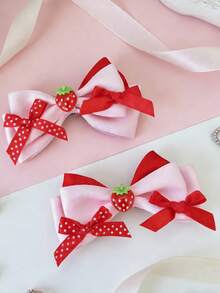 2pcs Cute Strawberry Bow Hair Clips, Elegant Lolita Style Hair Accessories For Girls