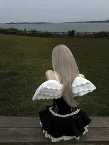 Korean Style Casual Fashion Versatile Highly Attractive Sweet Cute Angel Wings Outfit Embroidered Letter Heart Angel Wings Asymmetric Backpack Large Capacity Outdoor Shopping Backpack - White - View 2