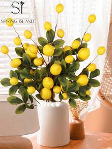 1/3支人造柠檬枝，PE材质，仿真植物，仿真花卉，桌面装饰，中心摆件，仿真绿植，房间装饰，书桌装饰，花园装饰，派对用品，学校宿舍办公室装饰，派对活动节日生日装饰，家居玄关酒店餐厅客厅卧室婚礼派对厨房花园装饰，情人节装饰，春夏装饰