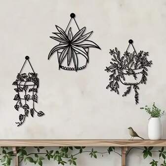 3个金属墙面装饰常春藤造型装饰花盆，室内外均可悬挂装饰，适用于家居、露台、花园，易于悬挂。是圣诞节、感恩节、乔迁之喜和情人节的完美礼物。