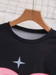 2pcs Girls Elegant Sleepwear Set, Including 1 Bow Print Long Sleeve Round Neck Black Top And 1 Red Long Pants. Comfortable Fabric, Suitable For Spring And Autumn Wear At Home. - Black - View 5