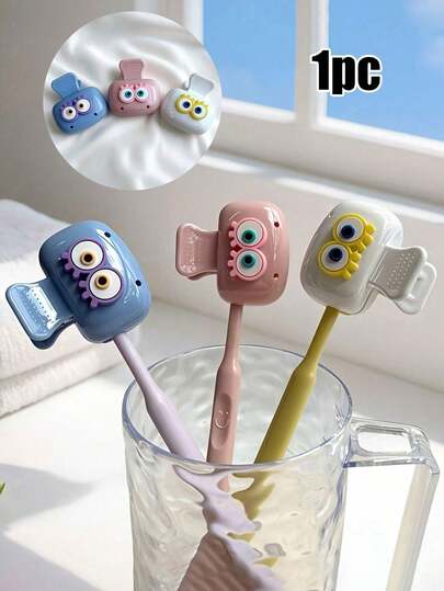 1个多巴胺色可爱眼睛造型牙刷架/牙刷收纳夹，便携式防尘独立式牙刷套/保护套/旅行盒，塑料材质，无需用电，适用于大多数手动和电动牙刷，居家旅行必备，日常使用。
