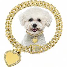 1 chiếc vòng cổ kiểu Hip Hop Cuban Link cho chó cưng, mặt dây chuyền hình trái tim, đính đá lấp lánh, chất liệu hợp kim kẽm, thời trang, thích hợp để đeo hàng ngày hoặc làm quà tặng dịp lễ. - Nhiều màu - Xem 27