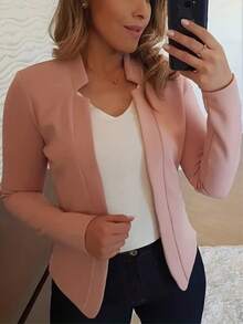 Women's Slim Fit Open Front Blazer, Chic Casual Office Jacket For Work & Daily Commute, Lightweight And Versatile, Perfect For Spring & Fall, Minimalist Style With Comfortable Fit - 粉色 - 查看 9
