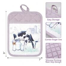 Pot Holders Set Of 3 Silicone Printing Non Slip Heat Resistant, Yarm-Dyed Hot Pads Cotton Home Kitchen CooFKing Barbecue Microwave Women Men Machine Washable BBQ Grilling. (Purple Potholders),Purple5 - Purple5 - 查看 3