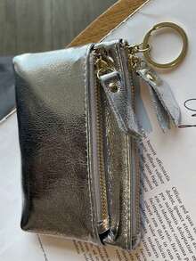 Luxury Shiny PU Women's Coin Purse, Elegant Silver Crackle Pattern Coin Pouch, PU Handbag, PU Car Key Holder, Shoulder Bag, Key Holder, Card Holder, Coin Wallet, Women's Cash Clip, Envelope Bag, 3-Layer Storage, Travel Accessory, Women, Perfect For Holiday, Birthday, New Year, Valentine's Day, Anniversary, Mother's Day And Father's Day Gifts For Family And Friends ,Travel Essential Bag - Multicolor - View 9
