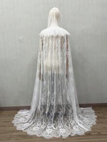 1 chiếc khăn choàng cô dâu dài màu đỏ ren có mũ trùm đầu, áo choàng cưới màu trắng, áo choàng đen - Nhiều màu - Xem 3