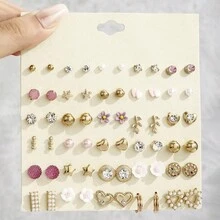 30件套心形耳环组合装，轻盈奢华合金耳钉，适合作为斋月和情人节礼物 - 彩色 - 查看 2