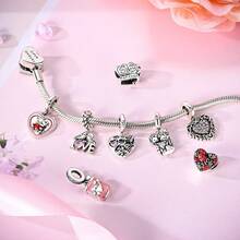 1 Mặt dây chuyền hình nơ, hoa hồng, sô cô la, gấu, trái tim màu bạc lấp lánh đính đá Cubic Zirconia, thích hợp cho bộ sưu tập trang sức ngày Valentine lãng mạn, phù hợp với vòng tay, dây chuyền, hạt trang sức tự làm cho nữ và bé gái, quà tặng ngày Valentine, kỷ niệm. - Bạc - Xem 2