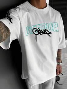 Áo thun nam in chữ Daily Geedup, cổ hình trái tim, tay ngắn, kiểu dáng thường ngày, thích hợp cho mùa xuân/hè và ngày Valentine. - trắng - Xem 5