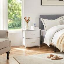 Sweetcrispy Nightstand With 2 Storage Drawers, 20" Height Small Bed Side Furniture End Table, Wooden Top Fabric Cabinet Kids Night Stand Mini Dresser For Bedroom, Closet, Entryway, College Dorm - 白色 - 查看 1
