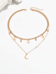 1pc New Creative Double-Layer Stacked Minimalist Necklace With Pendant, Fashionable Collar Necklace For Ramadan