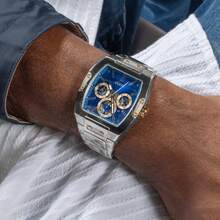 GUESS Men's Phoenix Luxury Sliver Tone Rectangular Watch With Sliver Steel Strap Waterproof Business Casual Wristwatch Men Gifts GW0456G5 - Blue - View 2