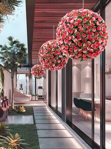 1 pieza Bola de rosa artificial, bola de hierba, rosa oscuro, material de PE, 3 opciones de tamaño, Aglaia Odorata, decoración de boda, planta artificial, decoración exterior, flor artificial, decoración de habitación, decoración de escritorio, decoración de jardín, decoración interior, fácil de desmontar, utilizable durante 1-3 años, sin mantenimiento requerido, adecuado para oficina, sala de estar, dormitorio, comedor, decoración, regalo del Día de San Valentín - rosa oscuro - Ver 2