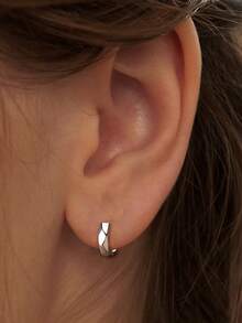 1pc S925 Sterling Silver Asymmetrical Cut Earrings, Women Earrings, Double Hoop Earrings - Single - View 6