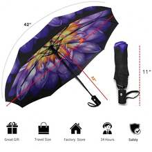 Windproof Travel Compact Umbrella-Automatic Umbrellas For Rain-Compact Folding Umbrella, Travel Umbrella Compact, Small Portable Windproof Umbrellas For Men Women Teenage. (Water Lily),42Inch-1Pack,Waterlily - 睡蓮 - 查看 4
