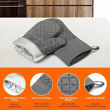 2 Pcs Oven Mitts Heat Resistant For Kitchen, Kitchen Oven Gloves, Long Oven Mitts And Pot Holder With Non-Slip Silicone Stripe And Soft Cotton Lining, Silicone Oven Mitts For CooFKing BaFKing BBQ Gloves,Gray - Gray - 查看 7