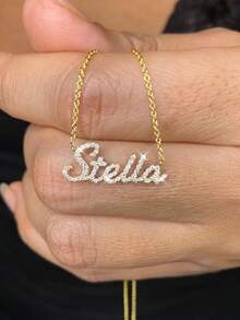 Dây chuyền tên đính kim cương theo yêu cầu, dây chuyền tên thủ công, dây chuyền tên lấp lánh, kiểu dáng tối giản để đeo hàng ngày, kèm hộp quà, lý tưởng cho Giáng sinh, Ngày lễ tình nhân, sinh nhật, Ngày của Mẹ, quà tặng hàng ngày, thời trang mùa xuân 2026. - Dây chuyền kim cương nguyên khối kiểu 3 - Xem 3