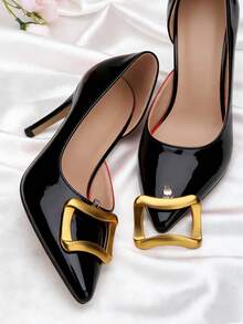 2个可拆卸DIY鞋饰，金色方形扣环高跟鞋花朵装饰夹，时尚优雅鞋夹，适用于高跟鞋、平底鞋、凉鞋、新娘鞋、约会鞋、婚鞋 - 金色 - 查看 5