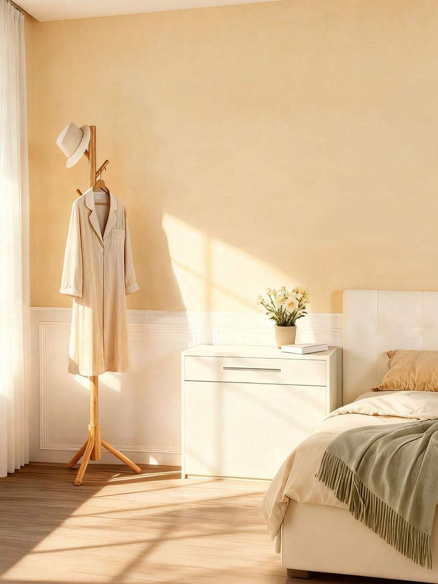 1 Stück Standgarderobe, Kleiderständer für Schlafzimmer, Holz Mantelständer, einfacher Kleiderständer, Garderobenständer für Innenbereich - Holzfarbe - Übersicht 1