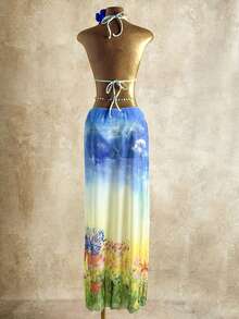 Bonvoyette 女士三件套渐变印花挂脖比基尼+扎染印花罩衫沙滩度假两件套泳装 - 彩色 - 查看 11