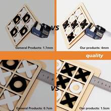 Wooden Tic Tac Toe Game Brain Teaser XOXO Chess Board Tabletop Blocks XO Table Toy For Adults  Family Black White 5.51x5.51x0.20inch - 黑與白 - 查看 6