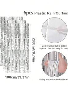 2/3/6pcs Silvery Metallic Tinsel Foil Fringe Curtains, Fringe Tassel Ribbon Backdrop,Party Decorations, Birthday Background Decor, Shiny Metallic Texture Rain Curtain, Suitable For Photography Studio Props, Birthday Party, Bridal Shower, Wedding Party Decor, Event Styling, Birthday Decorations,Babyshower Decor,Room Wall Decorations, Home Decorations - Silver - View 13