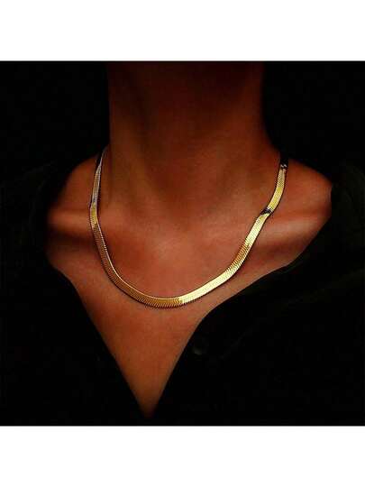 ZG YING ZHOU ZGYZ 1件时尚奢华高抛光5.5毫米不锈钢真空镀18K金多层蛇骨链项链，适合女性，婚礼、派对、生日礼物、订婚、日常佩戴，毛衣链配饰