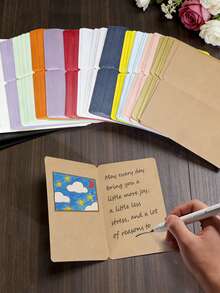 3/10/20/50张装DIY圆角折叠贺卡 - 19.7x14.8厘米/7.75x5.8英寸，空白可涂鸦。提供珠光纸、牛皮纸和纯色卡纸材质。适用于生日、婚礼、感谢活动和日常通信。