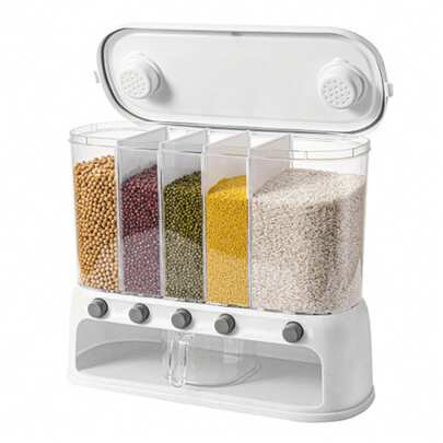 12L Dry Food Storage Container: 5-Grid Cereal Dispenser For Rice & Grain Organization