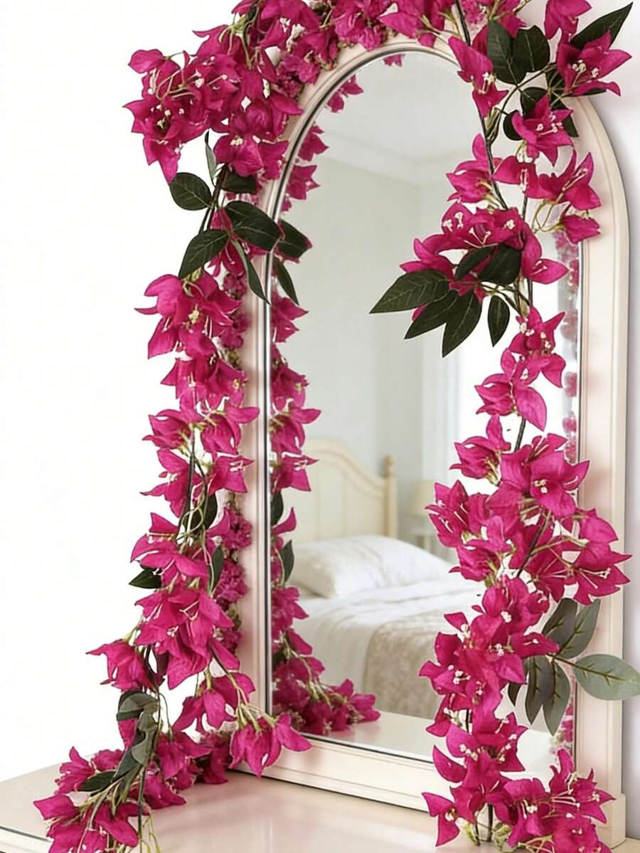 1 vòng hoa giấy nhân tạo dài 1,7m (5,9ft), dây leo giấy giả bằng lụa, vòng hoa giấy thân dài, thích hợp để trang trí bàn ăn, khăn trải bàn, cổng cưới, trang trí tường. - Màu tím - Xem 1