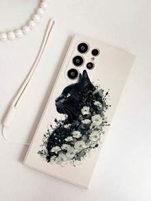 Precision Perforated Floral & Cat Painted Thickened Silicone Wrist Strap + Dual-Layer Painted Shockproof Phone Case Compatible With IPhone 17pro/17Air /17/17promax16/11/16pro/16plus/16promax/16e/15Promax/13/14/12/XS/XR/7G/8P, Galaxy S25/S25PLUS/S25 Ultra/A16/A36/A26/A56/A50/A12/A32 - Multicolor - View 2